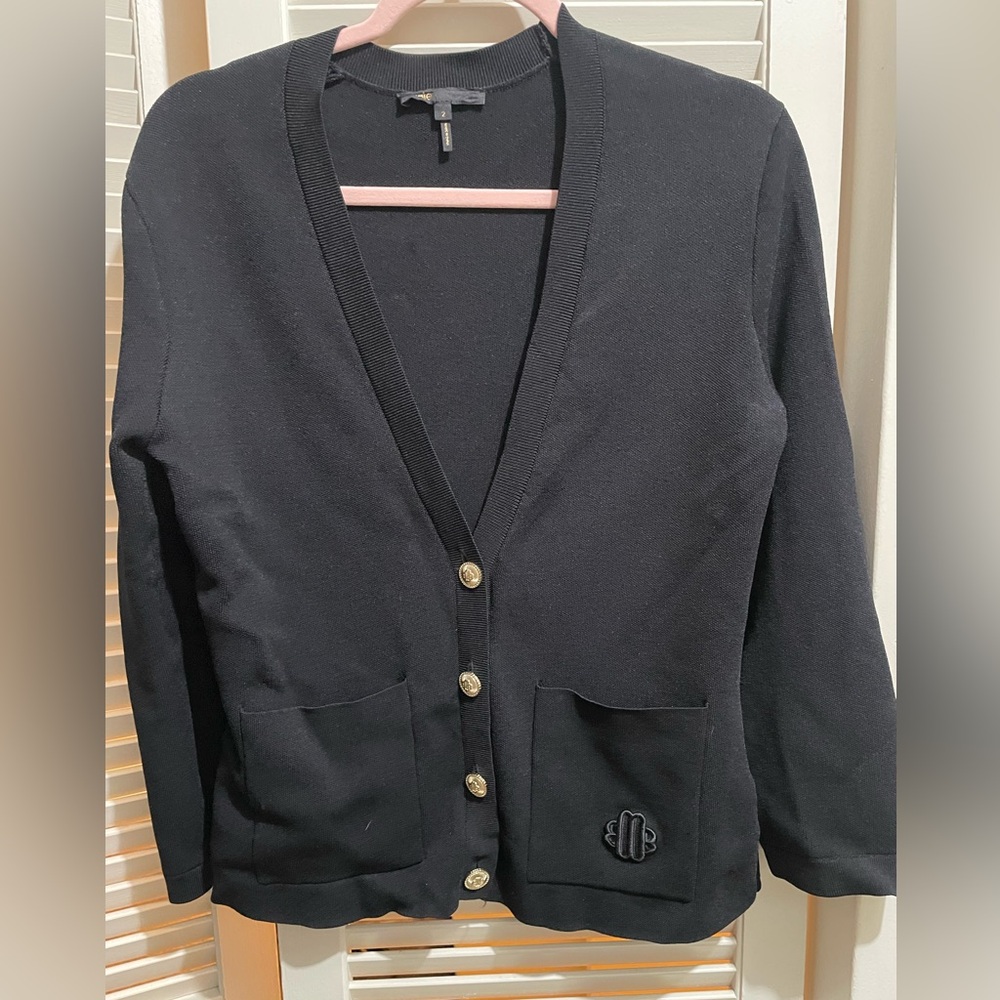 Maje Black Cardigan Sweater with Gold Buttons